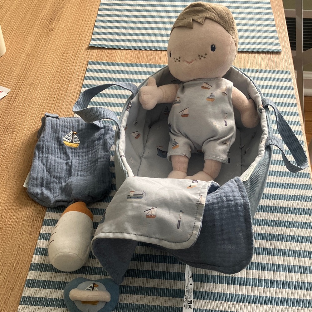 Little Dutch Plush Baby Doll Set with Blue Accessories